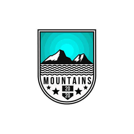 Design ilustration mountain and ocean badge premium vectorのイラスト素材