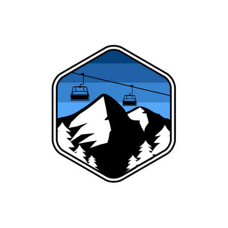 design ilustration mountain and ski lift premium vectorのイラスト素材