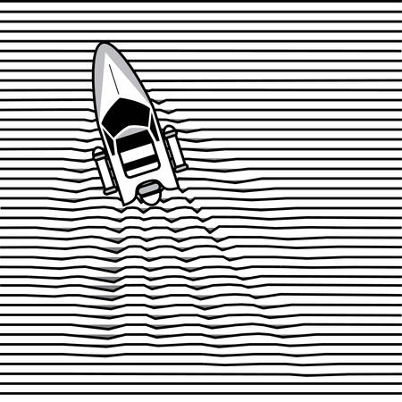 boat in the optical line waveのイラスト素材