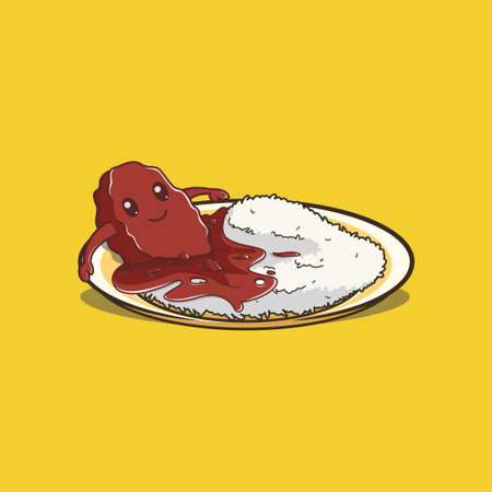 illustration vector graphic of Rice and gravy, fit for food menu illustrations, kitchen paintings, children's drawings, wallpapers, etcのイラスト素材