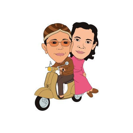 Vector illustration graphic caricature of a couple riding a vespaのイラスト素材