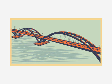 Bridge graphic vector illustration in vintage style, suitable for wall decoration, wallpaper, etc.のイラスト素材