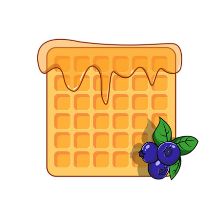 Start your day with delicious waffles topped with juicy blueberries!graphic vector illustration of blueberries on a waffle, flat illustration. simple,のイラスト素材