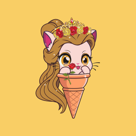 Unique vector illustration of a cat's head like the adorable Disney character Bele on an ice cream cone. Suitable for making stickers, room wall decorations, children's book covers, etc.のイラスト素材
