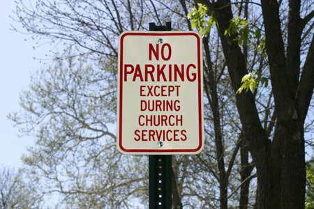 Church Parking Sign - Rural Iowa lifestyleの写真素材