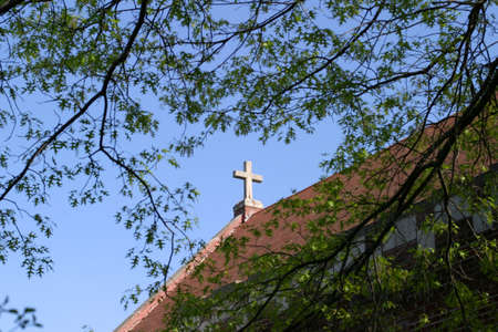 Stone Gable Cross - Church in the heartland, Fairfield, Iowa, USAの写真素材