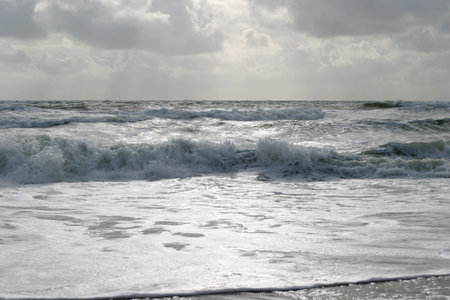 Atlantic Seascape - The French Silver Coast, La Cote dArgent, over 200 km long stretch shoreline of endless waves.の写真素材