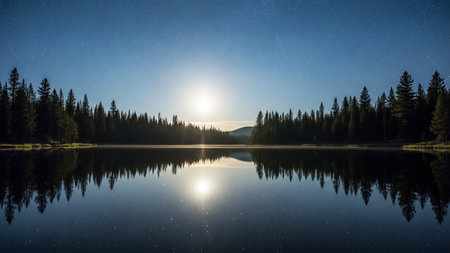 Reflection of the starry sky in the lake. Panoramaの素材