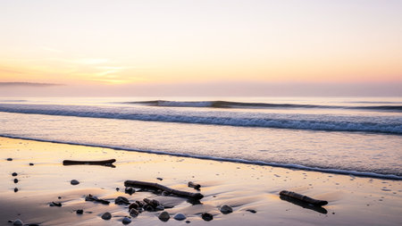 Sunset on the beach of the Baltic Sea in Gdansk, Polandの素材