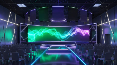 Futuristic Conference Room with Neon Lights and Spotlightsの素材