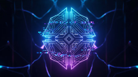 Abstract circuit brain concept on dark blue background. 3D Renderingの素材