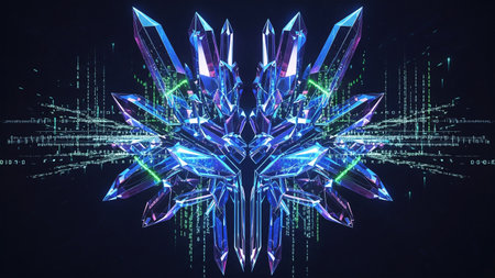 3d rendering of abstract crystal object in cyberspace. Computer digital drawing.の素材