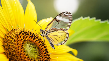 Butterfly on sunflower in the garden, nature background.の素材