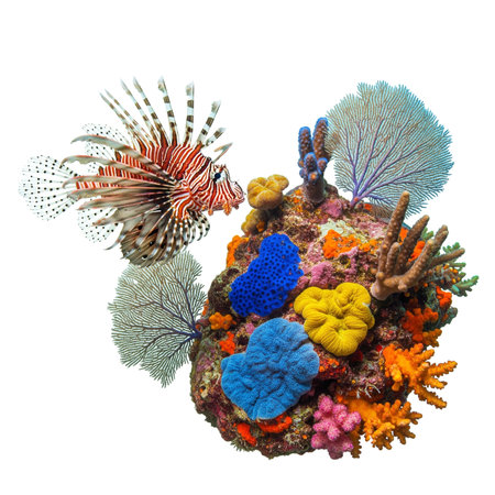 Lionfish and coral on a white background.の素材