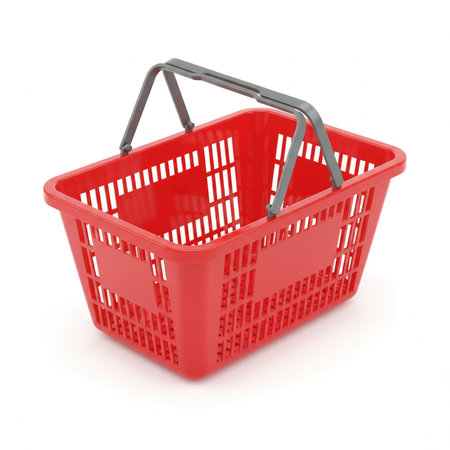 Shopping basket isolated on white background. Red shopping basket.の素材