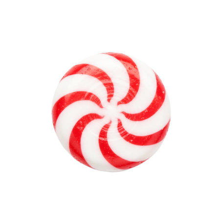 Red and white striped lollipop isolated on a white background.の素材