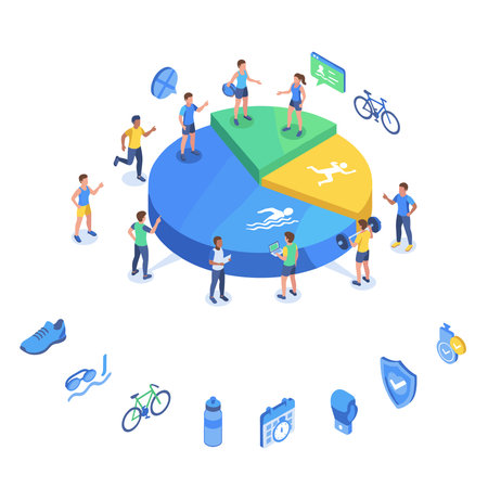 3D Isometric Vector of People Doing Outdoor Fitness and Healthy Lifestyle Activities.のイラスト素材