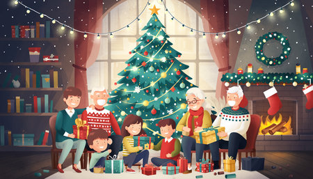 Joyful Family Christmas Gathering with Presentsの素材