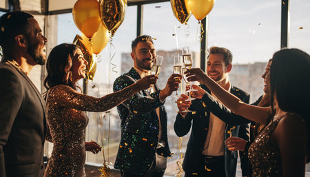 Friends Celebrating a Special Occasion with a Champagne Toastの素材