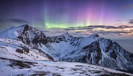 Majestic Northern Lights Over Snow-Capped Mountainsの素材