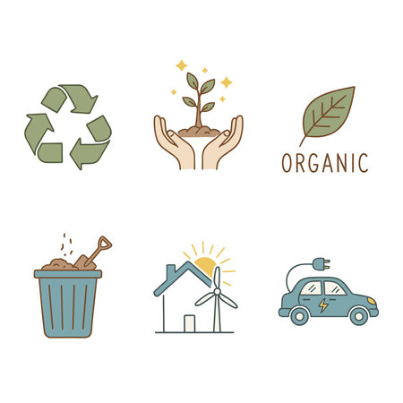 A Set of Eco-Friendly and Sustainability Vector Icons in a Hand-Drawn Styleのイラスト素材