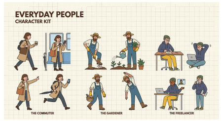 Everyday People Character Kit Vector Illustration Set with Various Professionsのイラスト素材