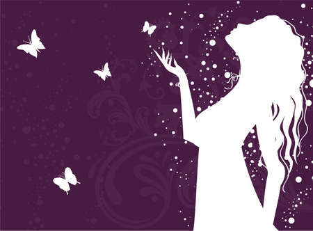 Vector illustration of Beauty woman with butterflyのイラスト素材