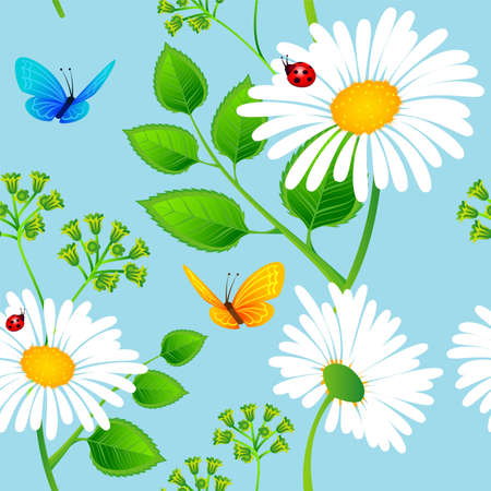 Vector illustration of Chamomile seamless backgroundのイラスト素材