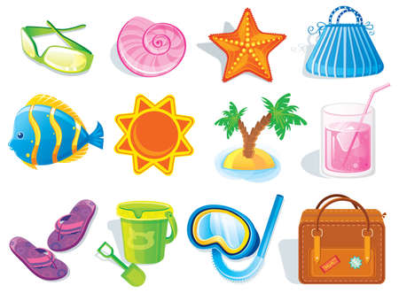 Summer and travel icon set on whiteのイラスト素材