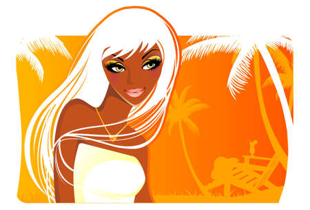 illustration of Summer background with womanのイラスト素材