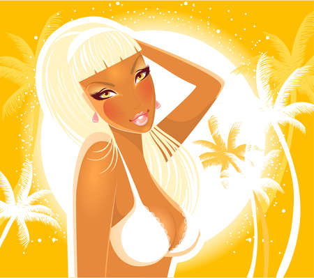 illustration of Summer background with womanのイラスト素材