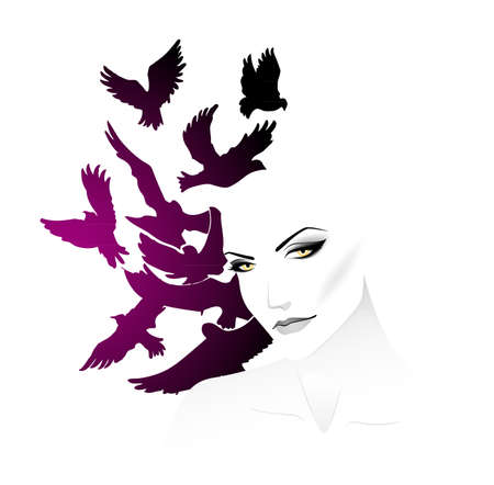 Women with birdのイラスト素材