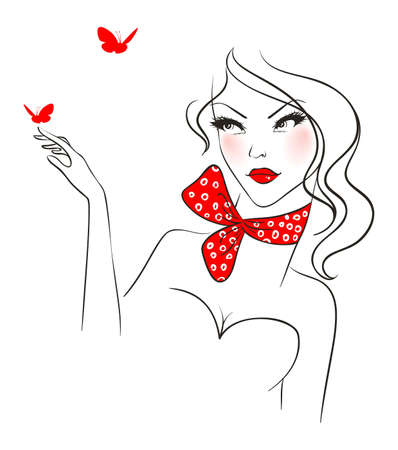 Vector illustration of Beauty woman with butterflyのイラスト素材