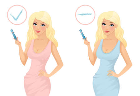 Woman holding a pregnancy testのイラスト素材