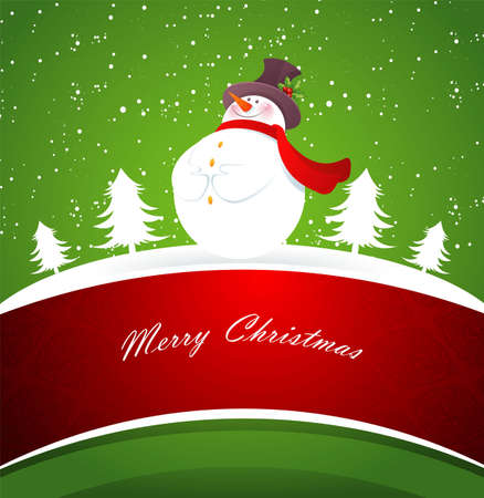illustration of Snowman on green back のイラスト素材