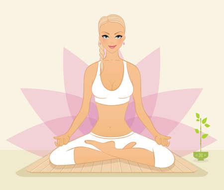 Vector illustration of Beautiful woman doing youga exercisesのイラスト素材