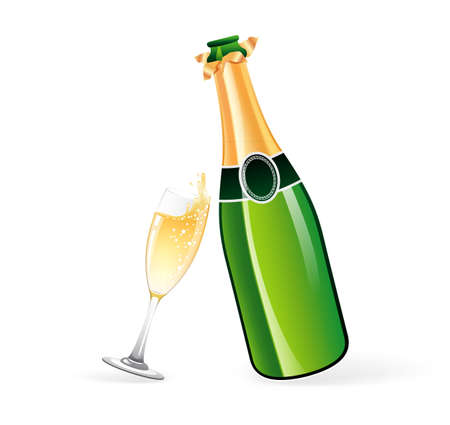  illustration of Champagne bottle and glassのイラスト素材