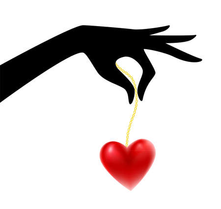 Vector illustration of Womans silhouette hand with heartのイラスト素材