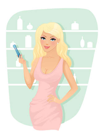 Vector illustration of Woman holding a pregnancy test のイラスト素材