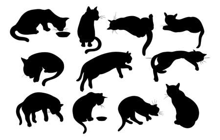Vector illustration of Cats Silhouette setのイラスト素材