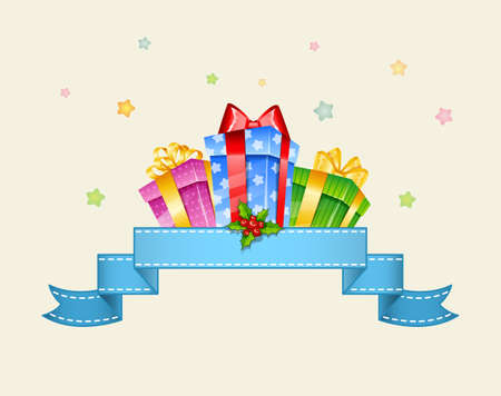 Vector illustration of Colorful gift boxes with bowsのイラスト素材