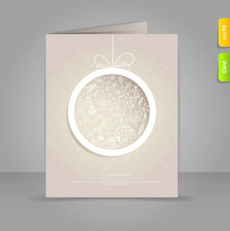 Vector illustration of Gift card with Xmas doodle ballのイラスト素材