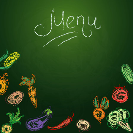  illustration of Chalkboard with vegetables for restaurant menuのイラスト素材
