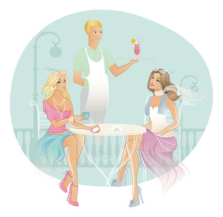 Vector illustration of Two woman in coffee houseのイラスト素材