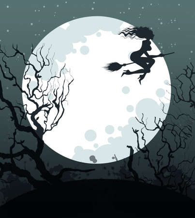 Vector illustration of Halloween background with witchのイラスト素材
