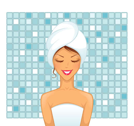 Vector illustration of Young woman in bathroomのイラスト素材