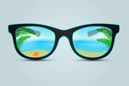 Vector illustration of Summer sunglasses with beach reflectionのイラスト素材