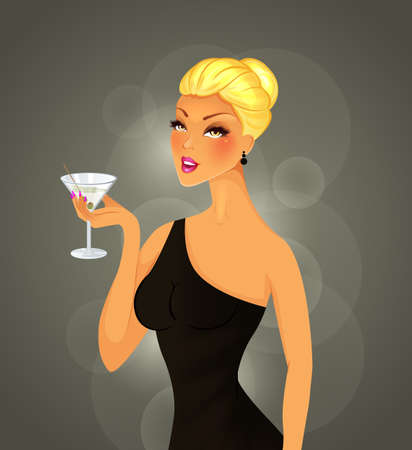 Vector illustration of Beautiful woman with cocktailのイラスト素材