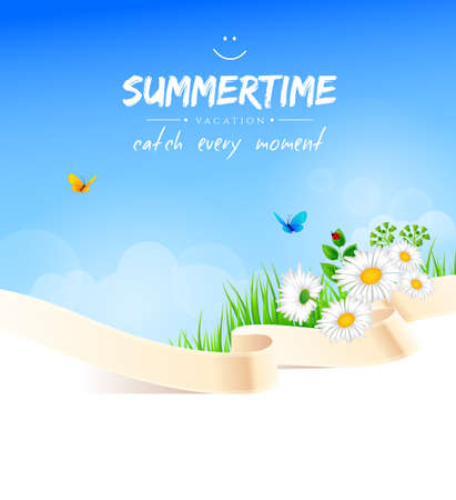 Vector illustration of Summer background with grassのイラスト素材