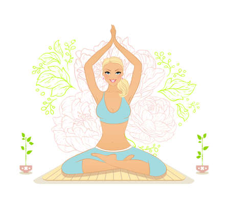 Vector illustration of Beautiful woman doing youga exercisesのイラスト素材